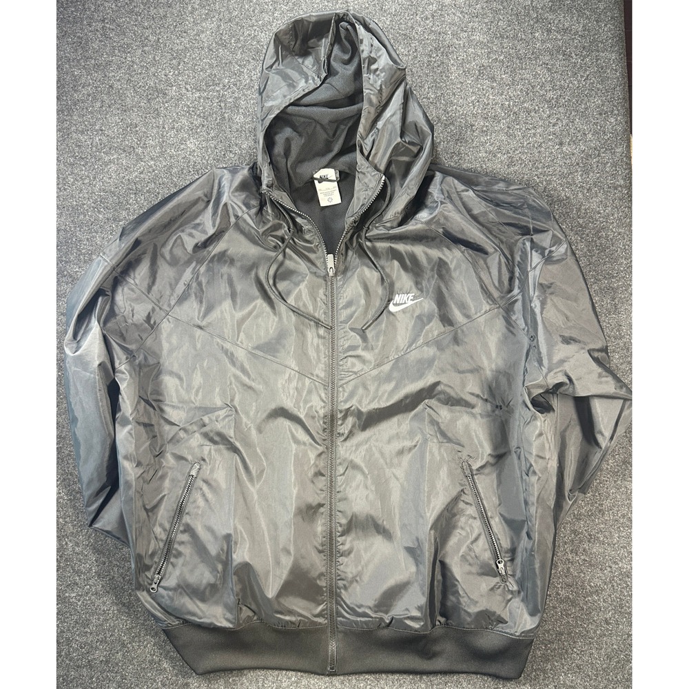 Nike Windrunner Mens XXL Black Full Zip Hooded Windbreaker Jacket DA0001-010
